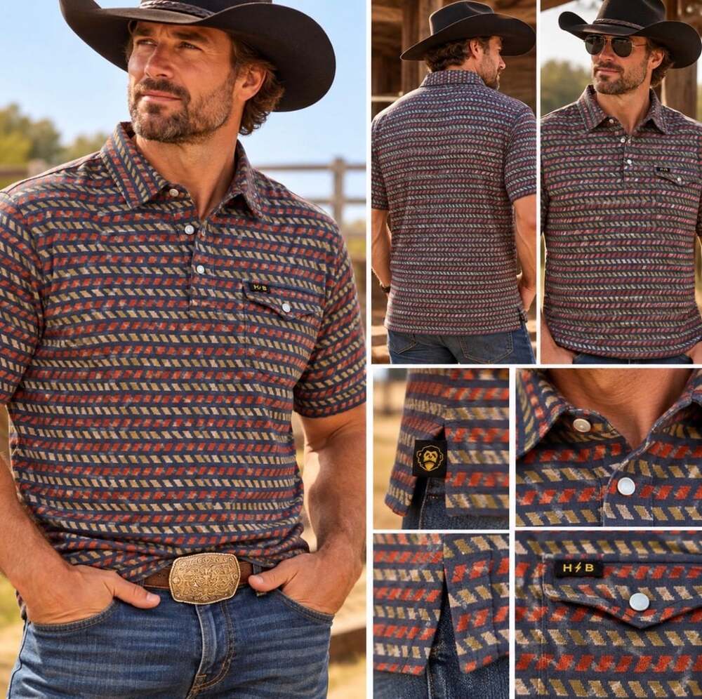 Howler Bros Mens XXL Polo Shirt Geometric Western Pearl Snap Pocket 100% Cotton